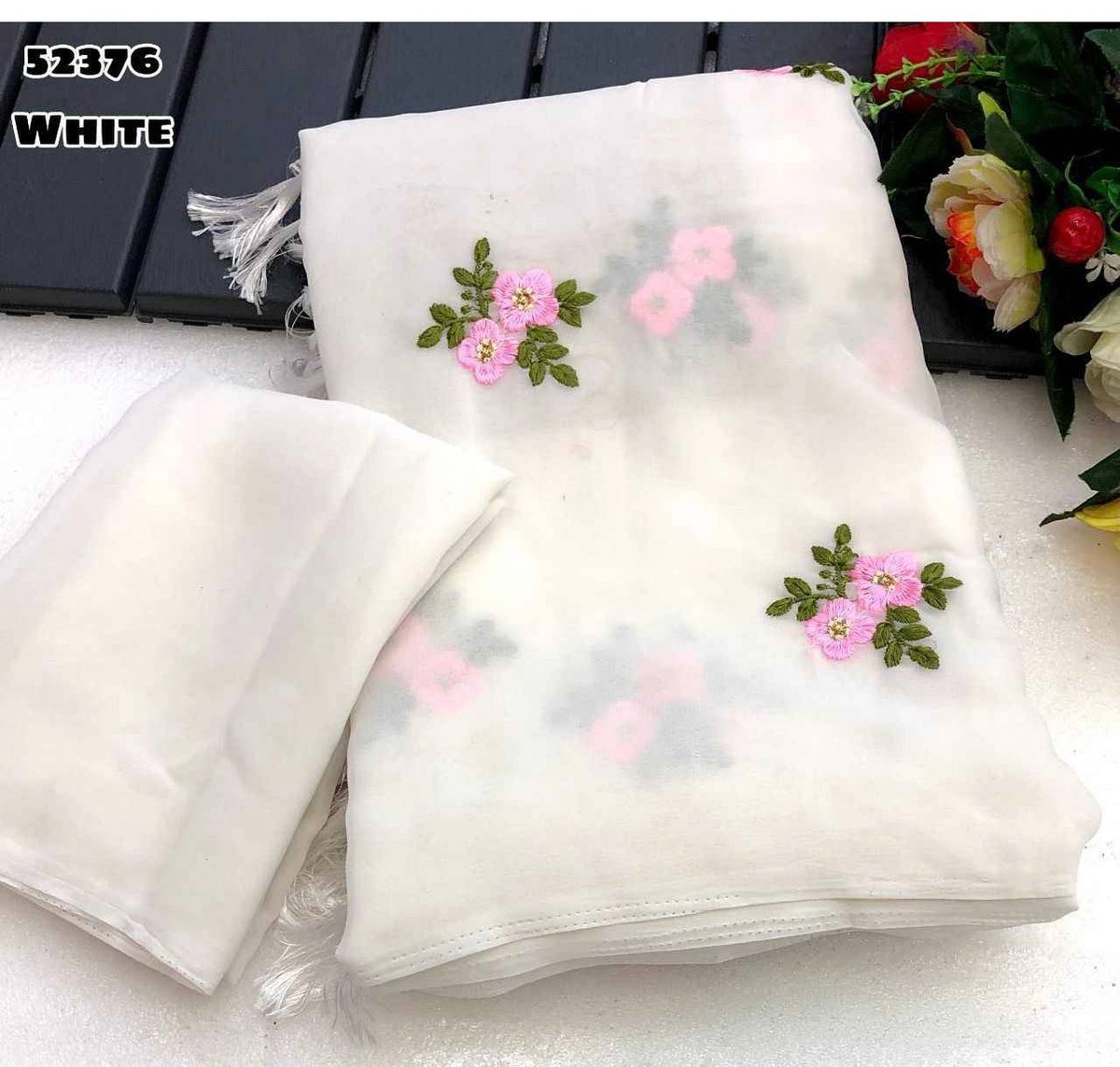 Soft Linen Printed, Furr & Foil Work Sarees with Blouse