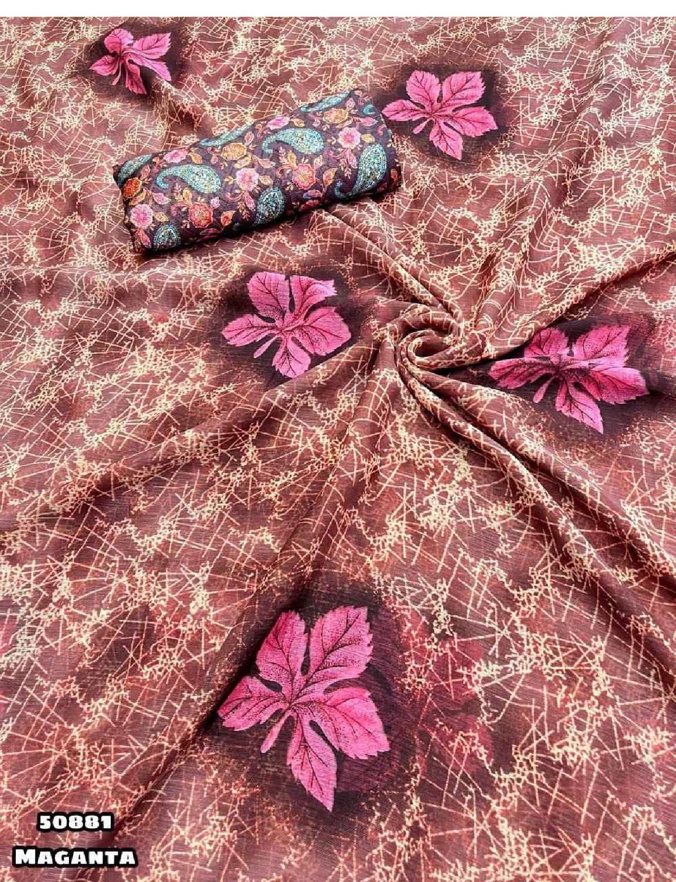 Soft Linen Printed, Furr & Foil Work Sarees with Blouse