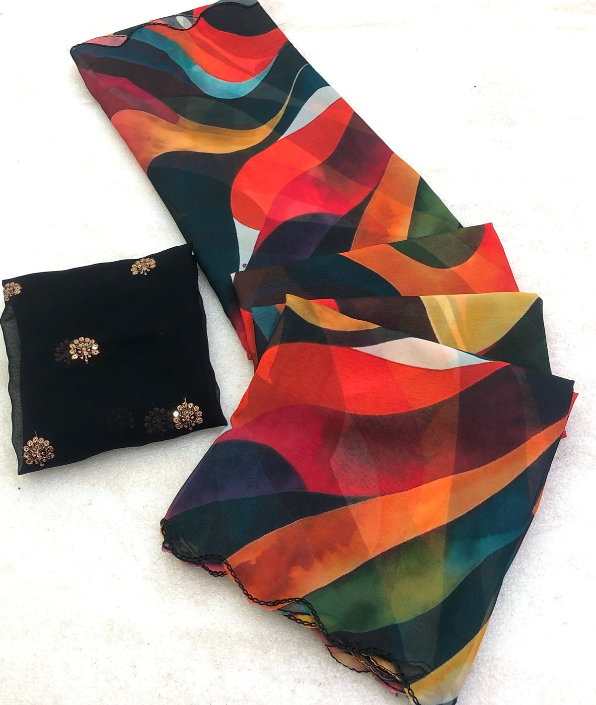 Abstract Chiffon Multicolor Printed Saree