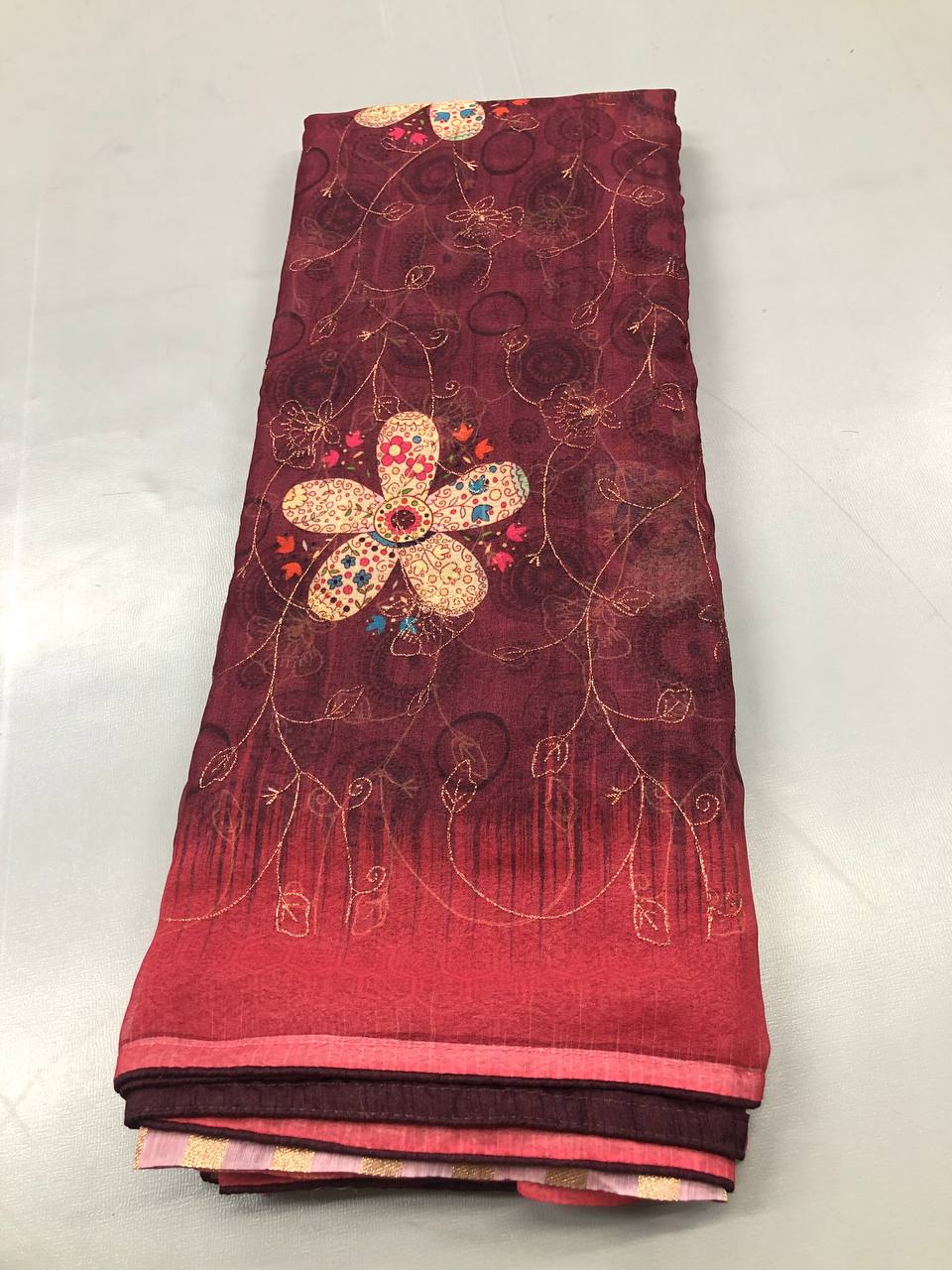 Soft Linen Printed, Furr & Foil Work Sarees with Blouse