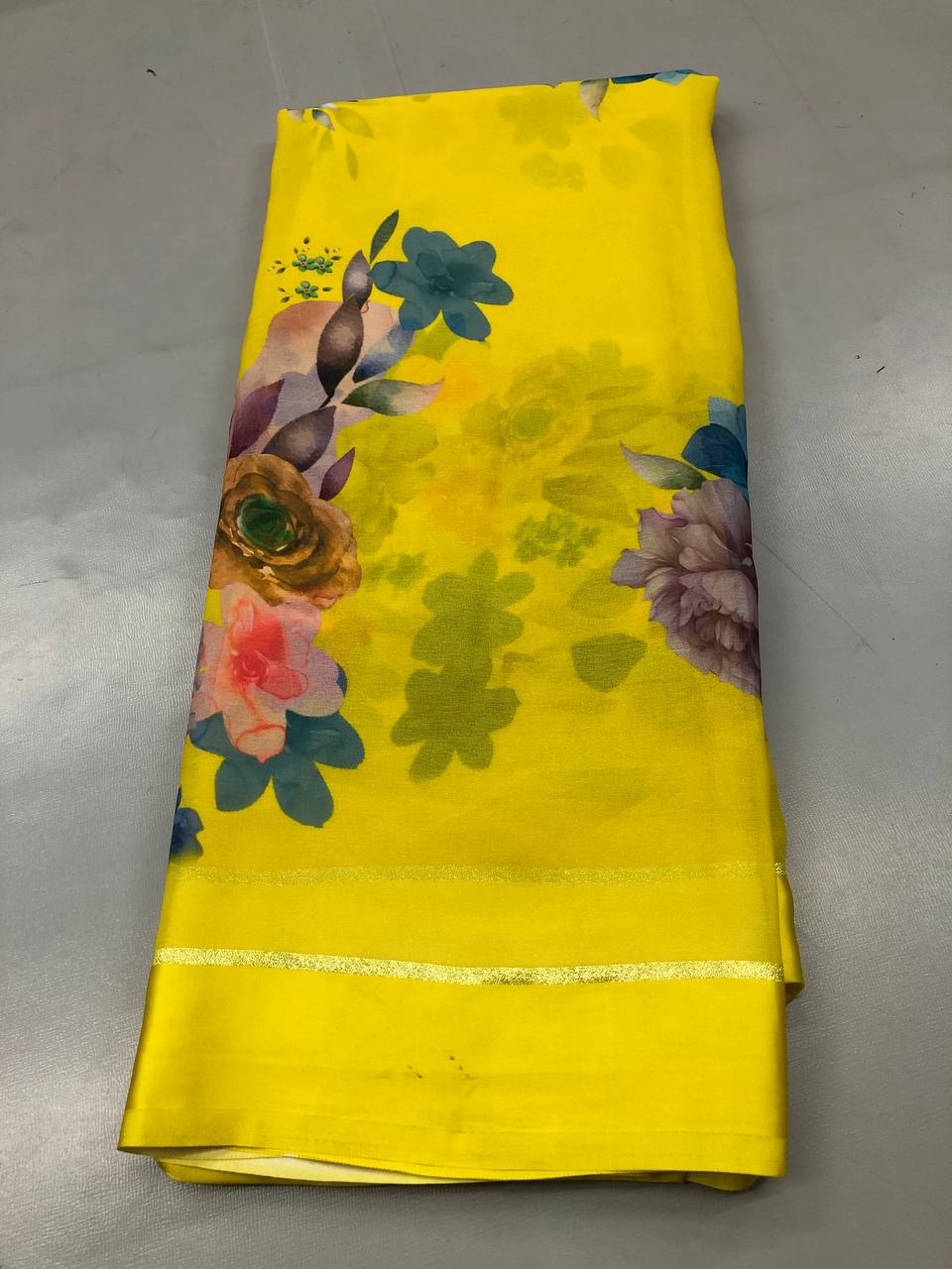 Soft Linen Printed, Furr & Foil Work Sarees with Blouse