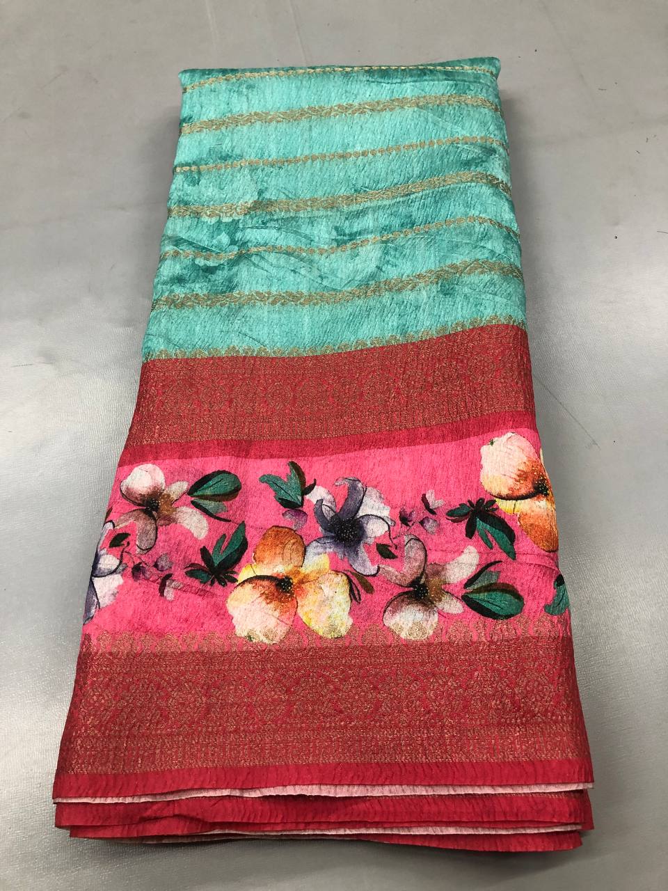Soft Linen Printed, Furr & Foil Work Sarees with Blouse