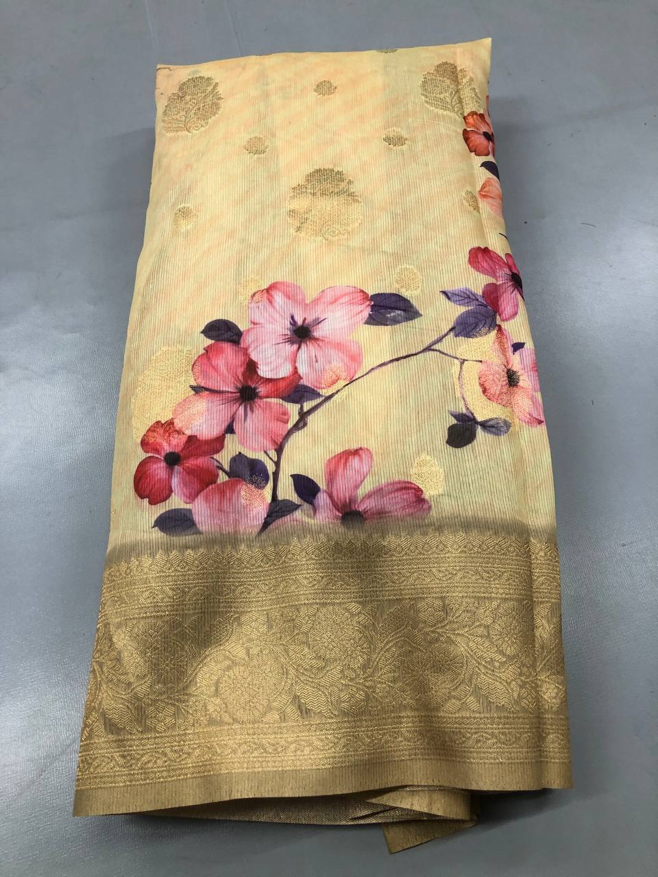 Soft Linen Printed, Furr & Foil Work Sarees with Blouse