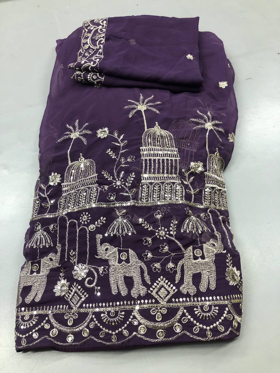 Soft Linen Printed, Furr & Foil Work Sarees with Blouse