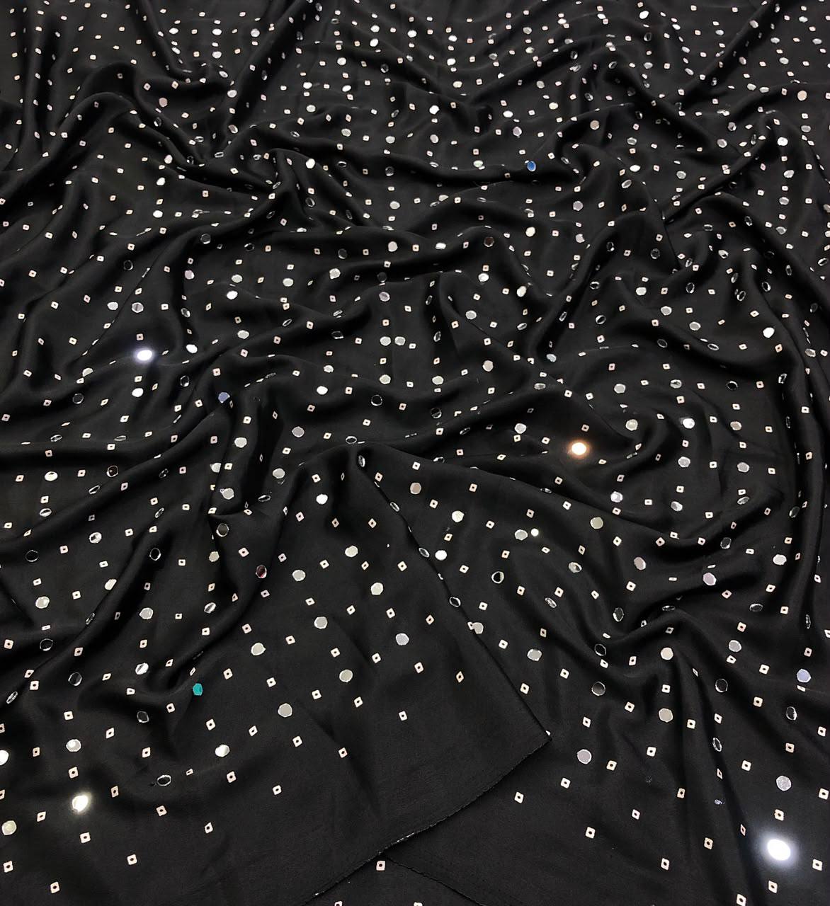 Blekish Weightless Ajrakh Printed 2K Mirror Work Saree