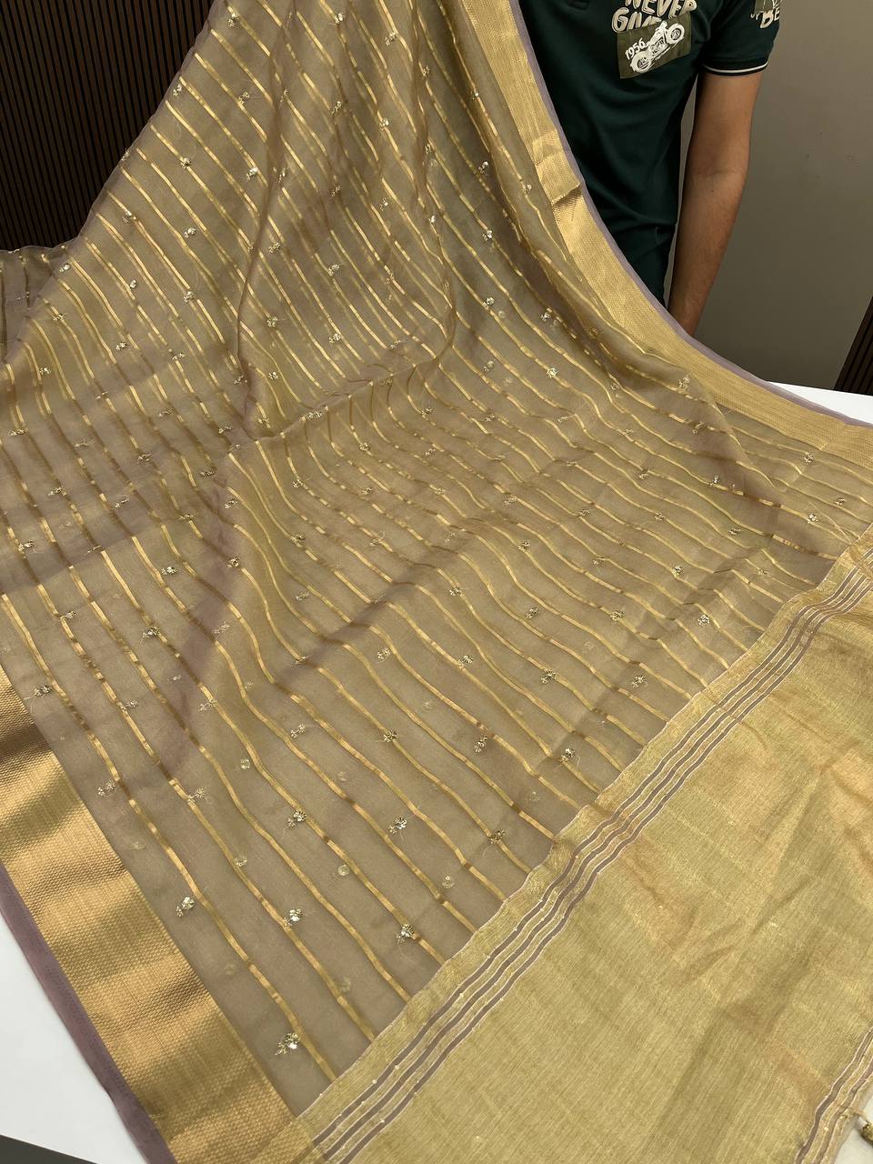 Sunehri Tissue Dyed Zari Weave Saree