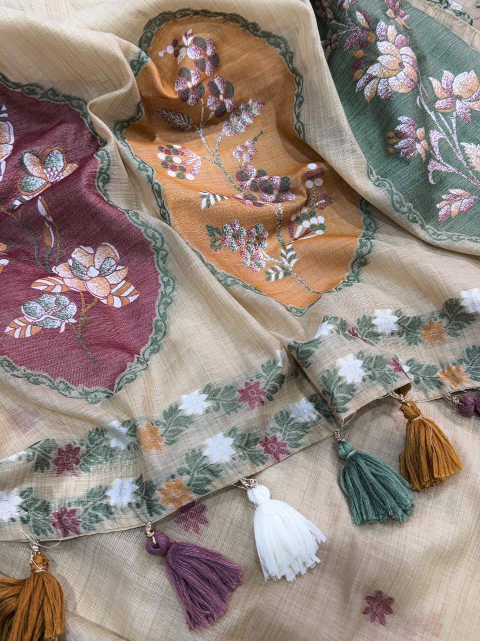 Samah linen Cotton Zari & Thread Weaving Saree