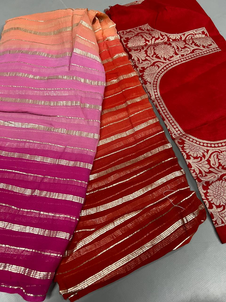 Soft Linen Printed, Furr & Foil Work Sarees with Blouse