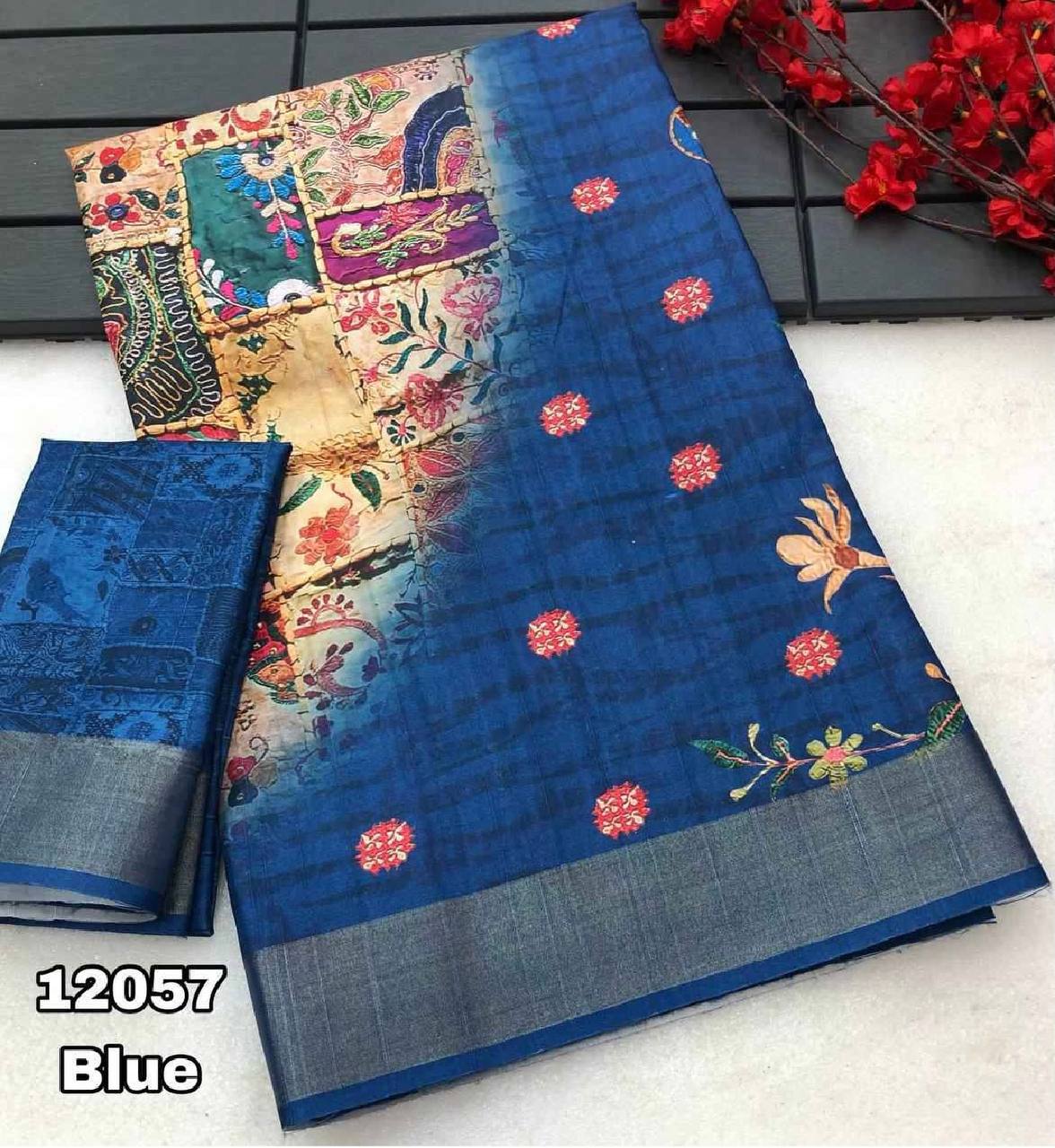 Tussar Silk Floral Digital Print Saree