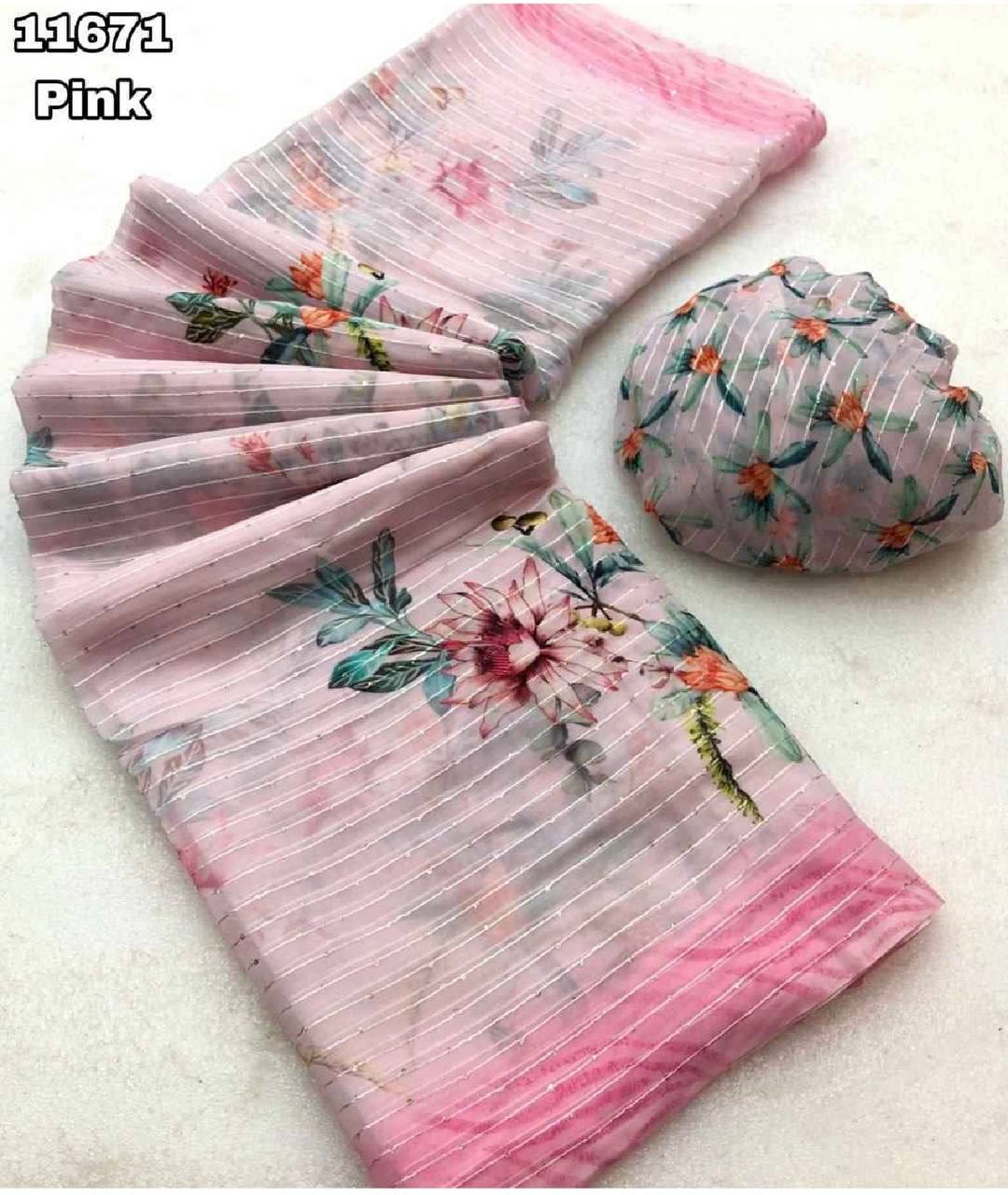 Soft Linen Printed, Furr & Foil Work Sarees with Blouse