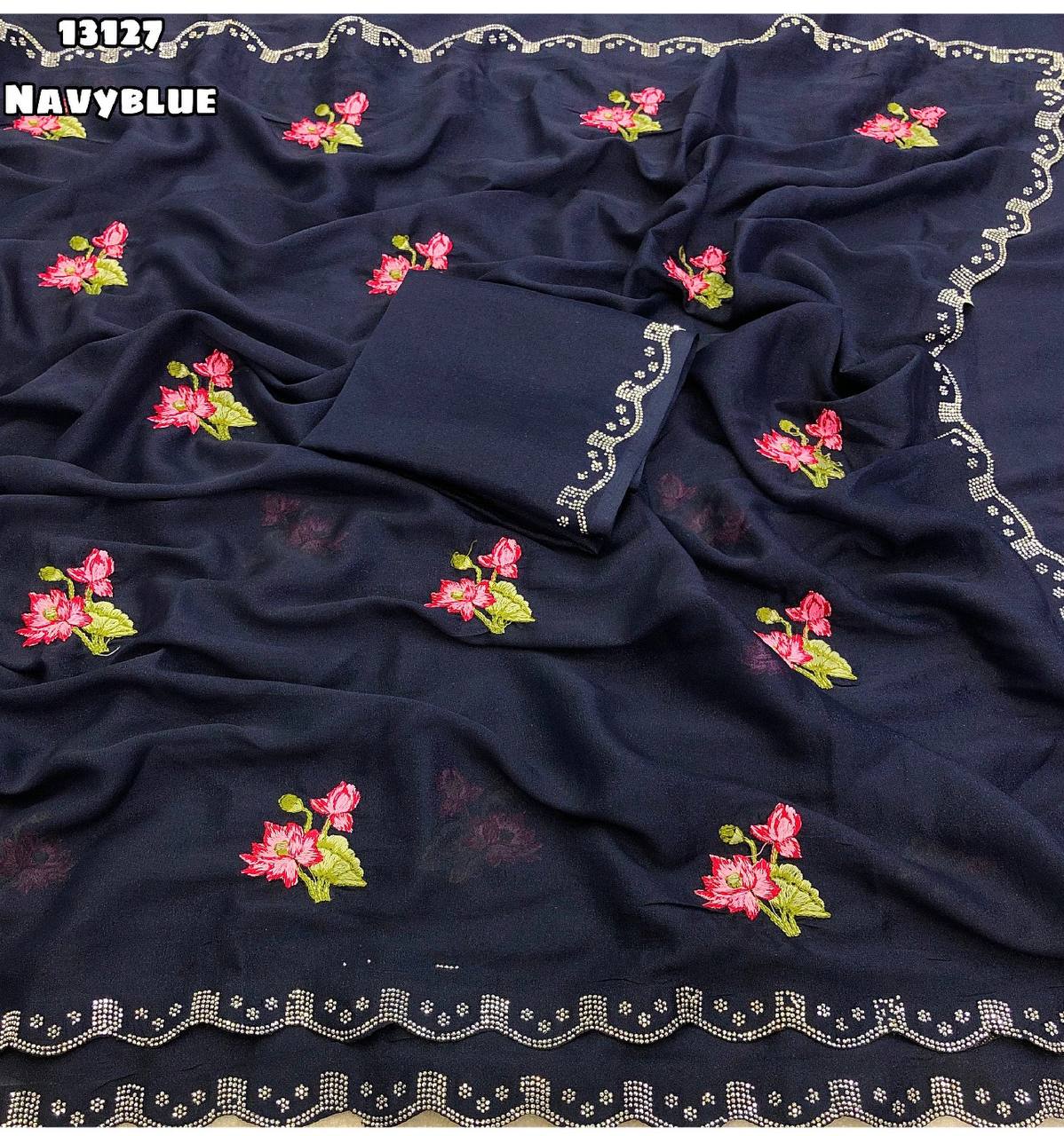 Fancy dual shade weaving with sequence &amp; siroski work sarees with blouse