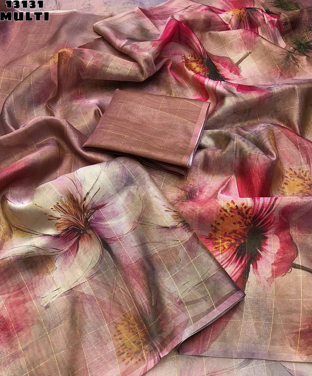 Fancy dual shade weaving with sequence &amp; siroski work sarees with blouse
