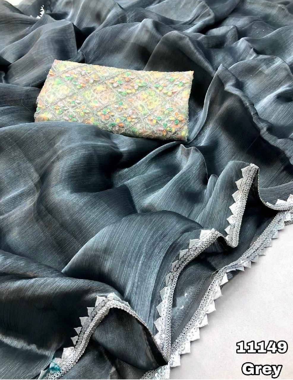 Fancy dual shade weaving with sequence &amp; siroski work sarees with blouse