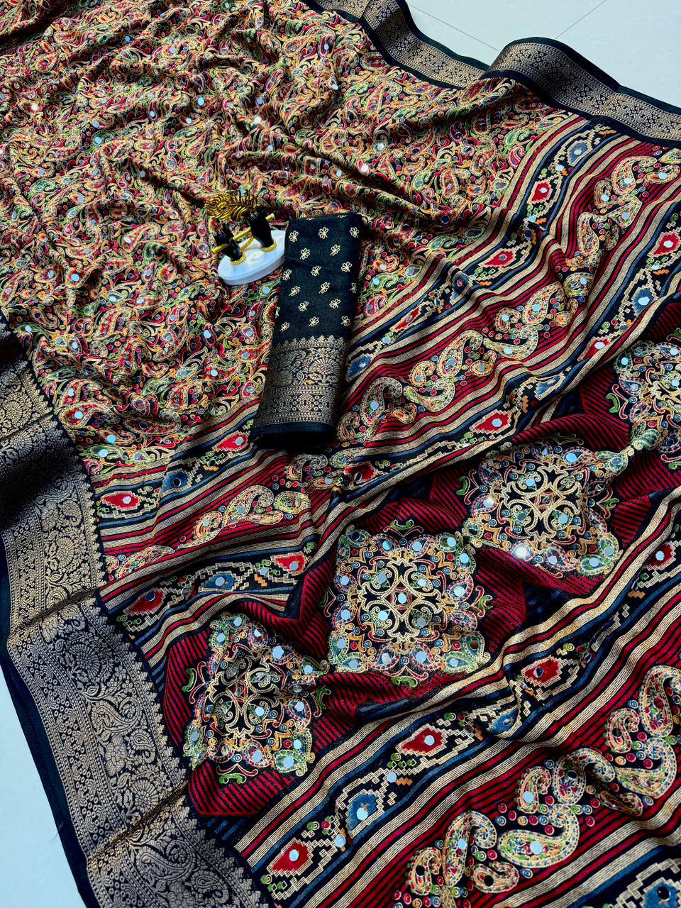 Aahna Moss Ajarakh Print Saree