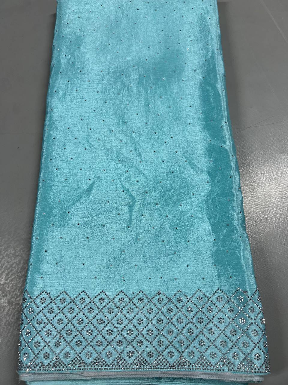 Fancy dual shade weaving with sequence &amp; siroski work sarees with blouse