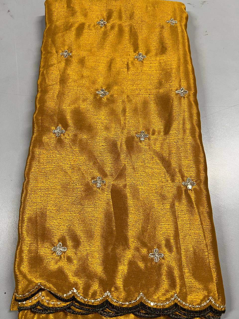Fancy dual shade weaving with sequence &amp; siroski work sarees with blouse
