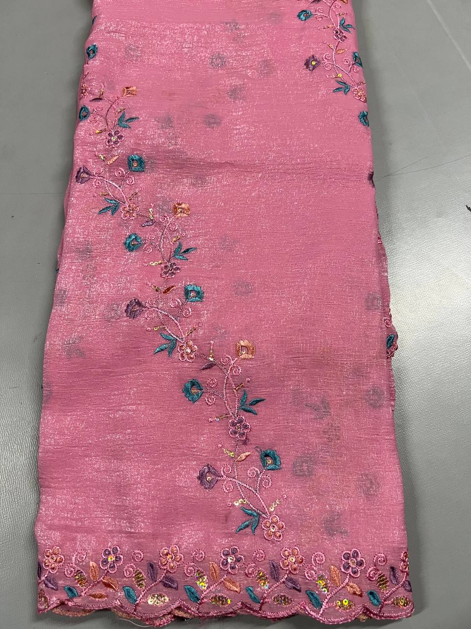 Fancy dual shade weaving with sequence &amp; siroski work sarees with blouse