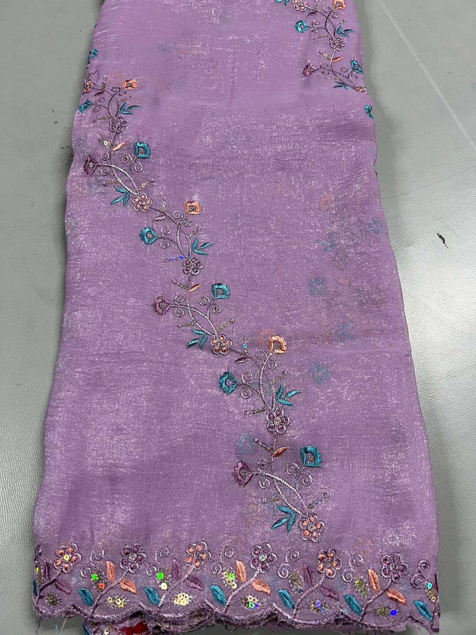Fancy dual shade weaving with sequence &amp; siroski work sarees with blouse