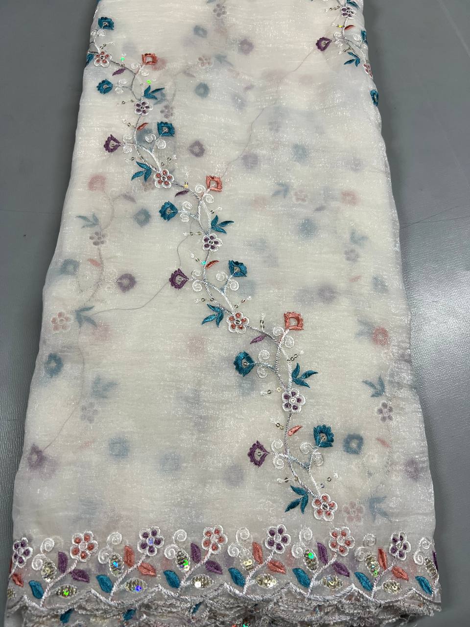 Fancy dual shade weaving with sequence &amp; siroski work sarees with blouse