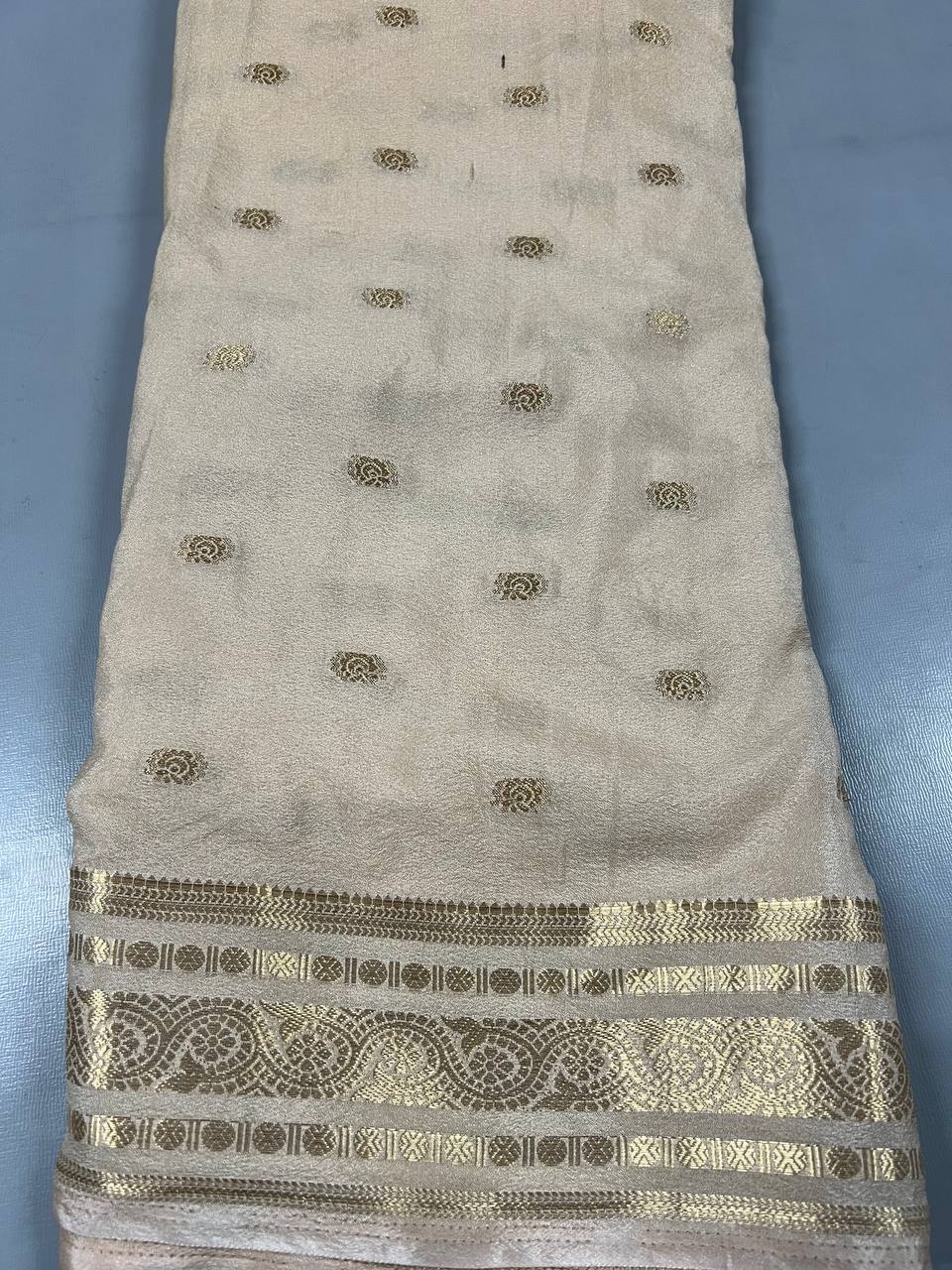 Fancy dual shade weaving with sequence &amp; siroski work sarees with blouse