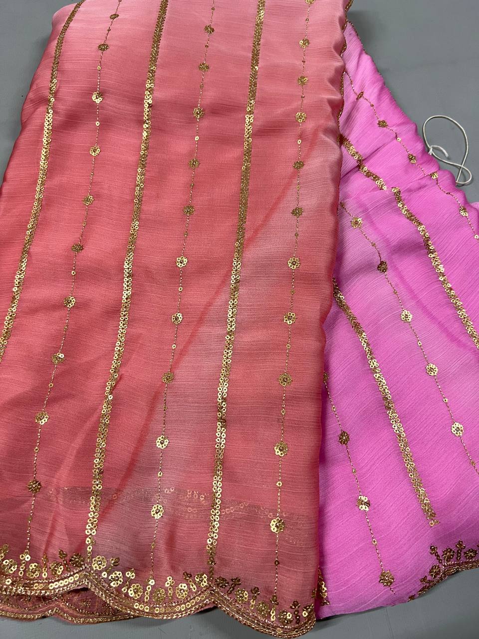 Fancy dual shade weaving with sequence &amp; siroski work sarees with blouse
