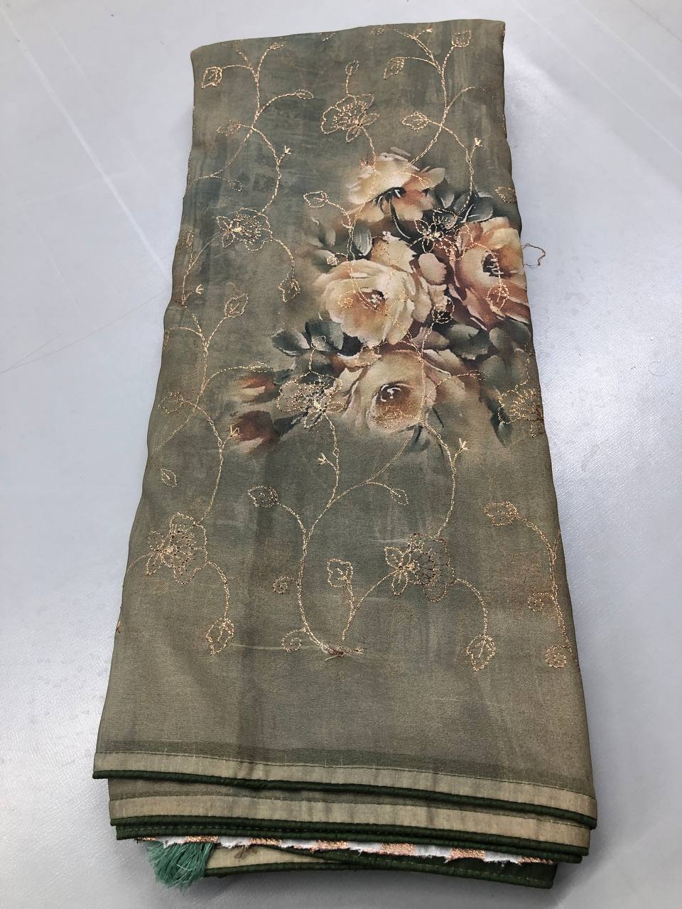 Soft Linen Printed, Furr & Foil Work Sarees with Blouse