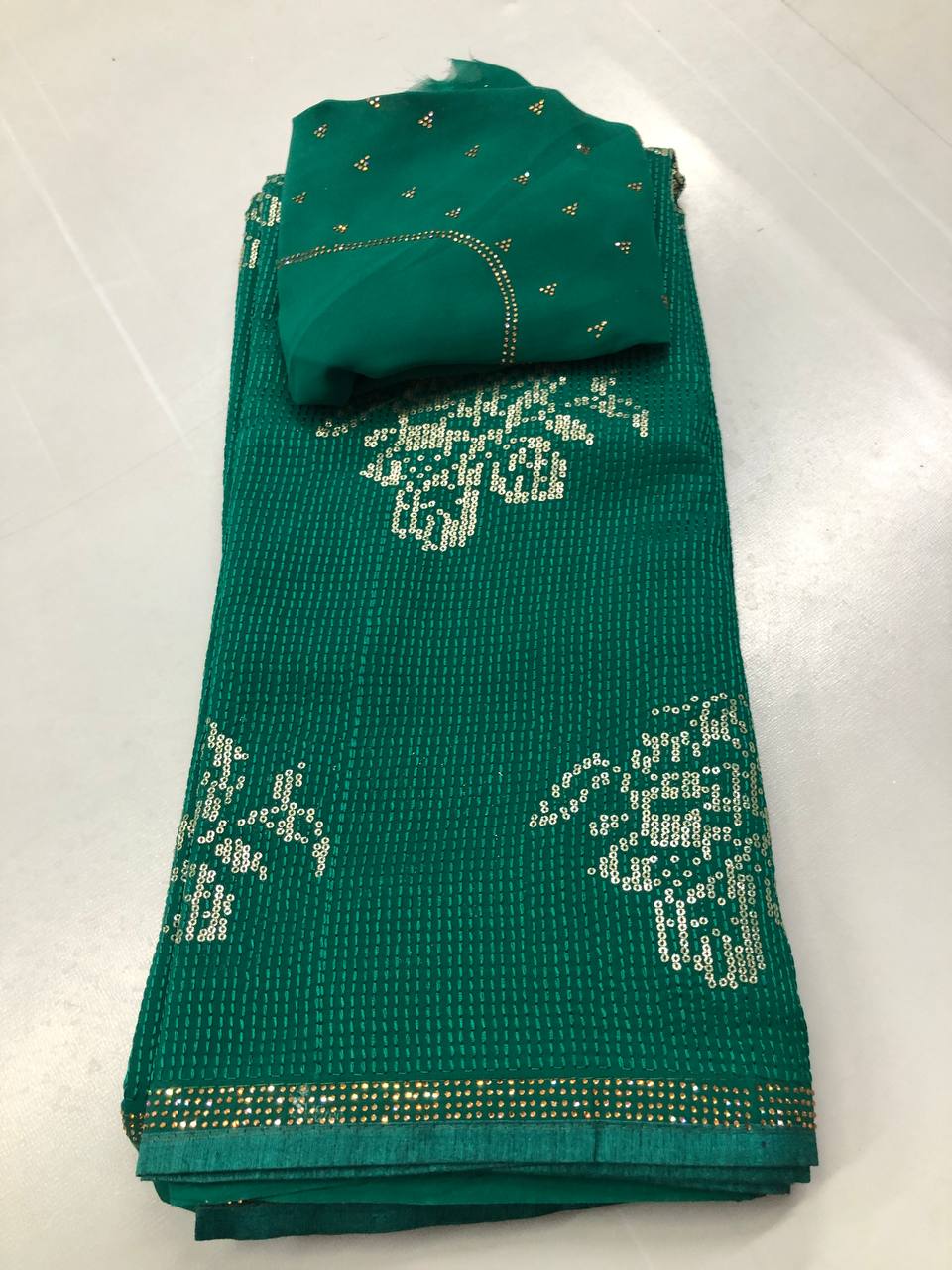 Soft Linen Printed, Furr & Foil Work Sarees with Blouse
