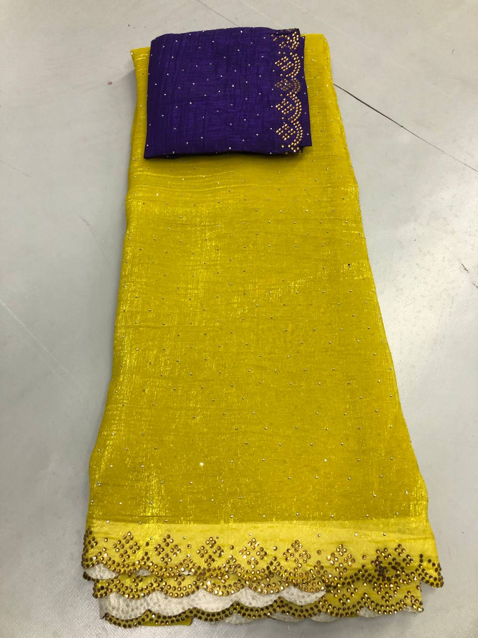 Fancy dual shade weaving with sequence &amp; siroski work sarees with blouse