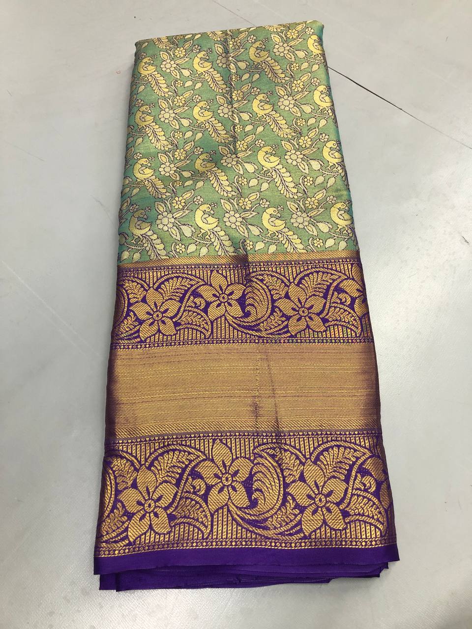 Fancy dual shade weaving with sequence &amp; siroski work sarees with blouse