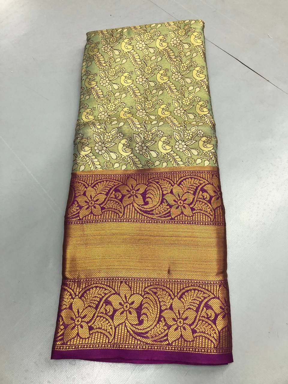 Fancy dual shade weaving with sequence &amp; siroski work sarees with blouse