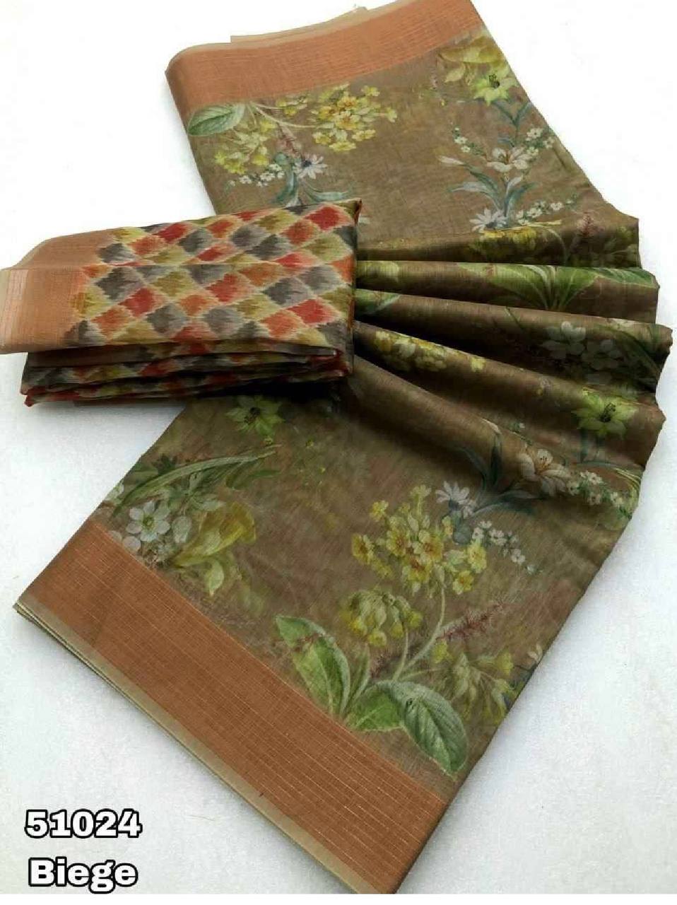 Tussar Silk Floral Digital Print Saree