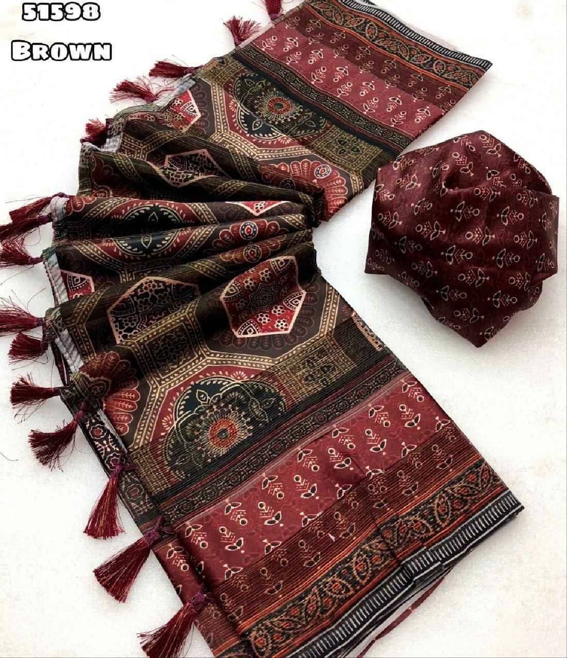 Tussar Silk Floral Digital Print Saree
