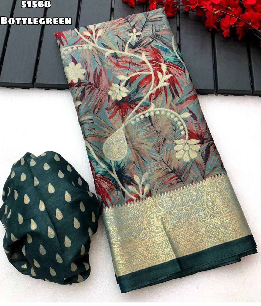 Tussar Silk Floral Digital Print Saree