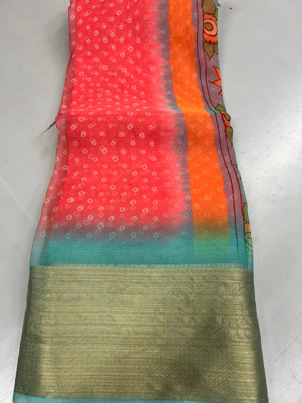 Fancy dual shade weaving with sequence &amp; siroski work sarees with blouse