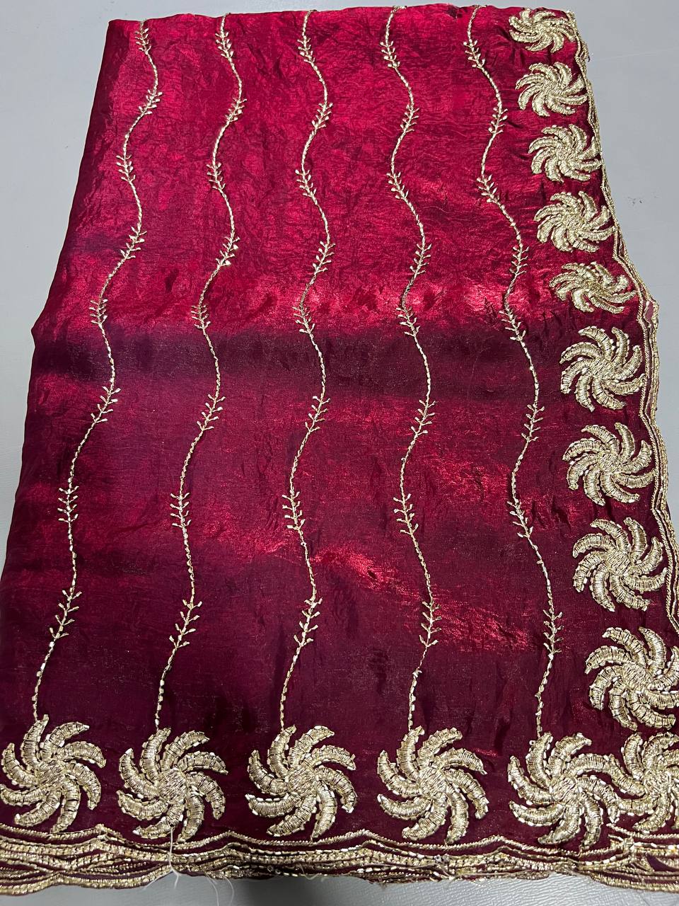 Fancy dual shade weaving with sequence &amp; siroski work sarees with blouse