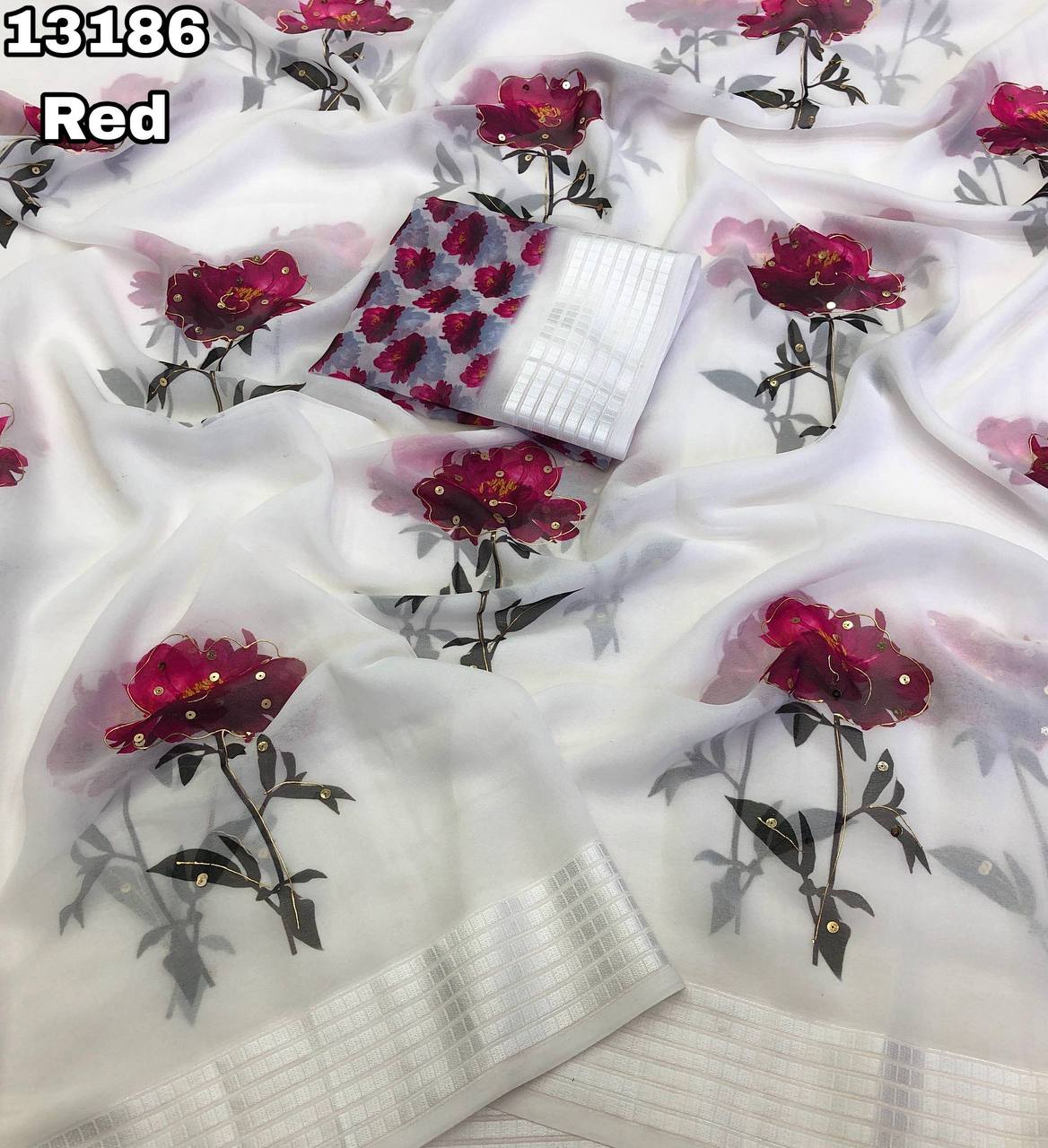 Fancy dual shade weaving with sequence &amp; siroski work sarees with blouse