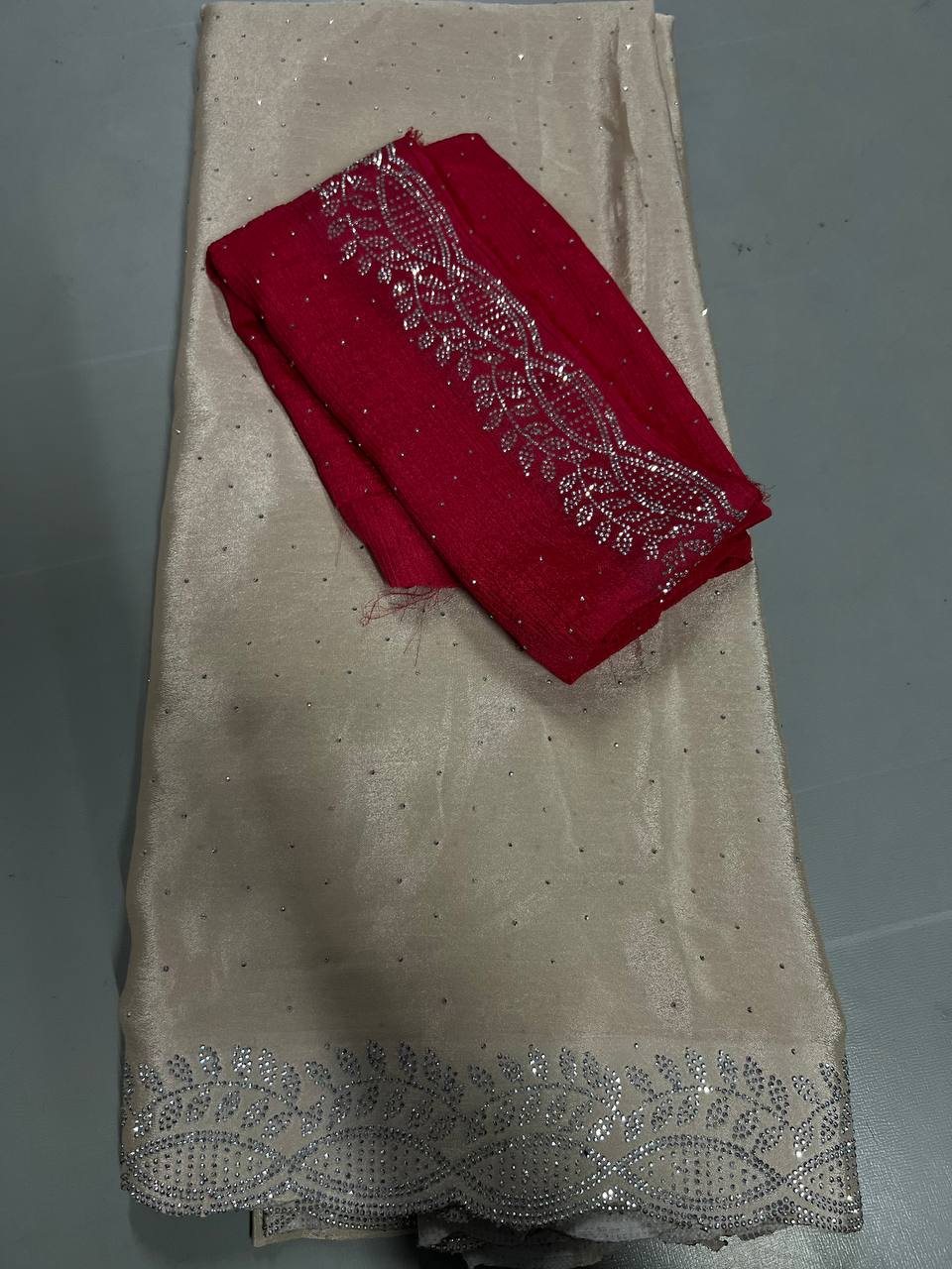 Fancy dual shade weaving with sequence &amp; siroski work sarees with blouse
