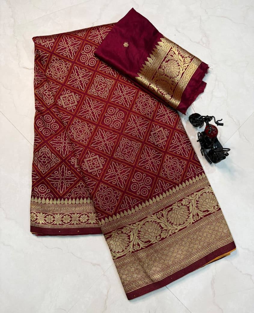 Mehroon Marsh Banarasi Weaving Saree