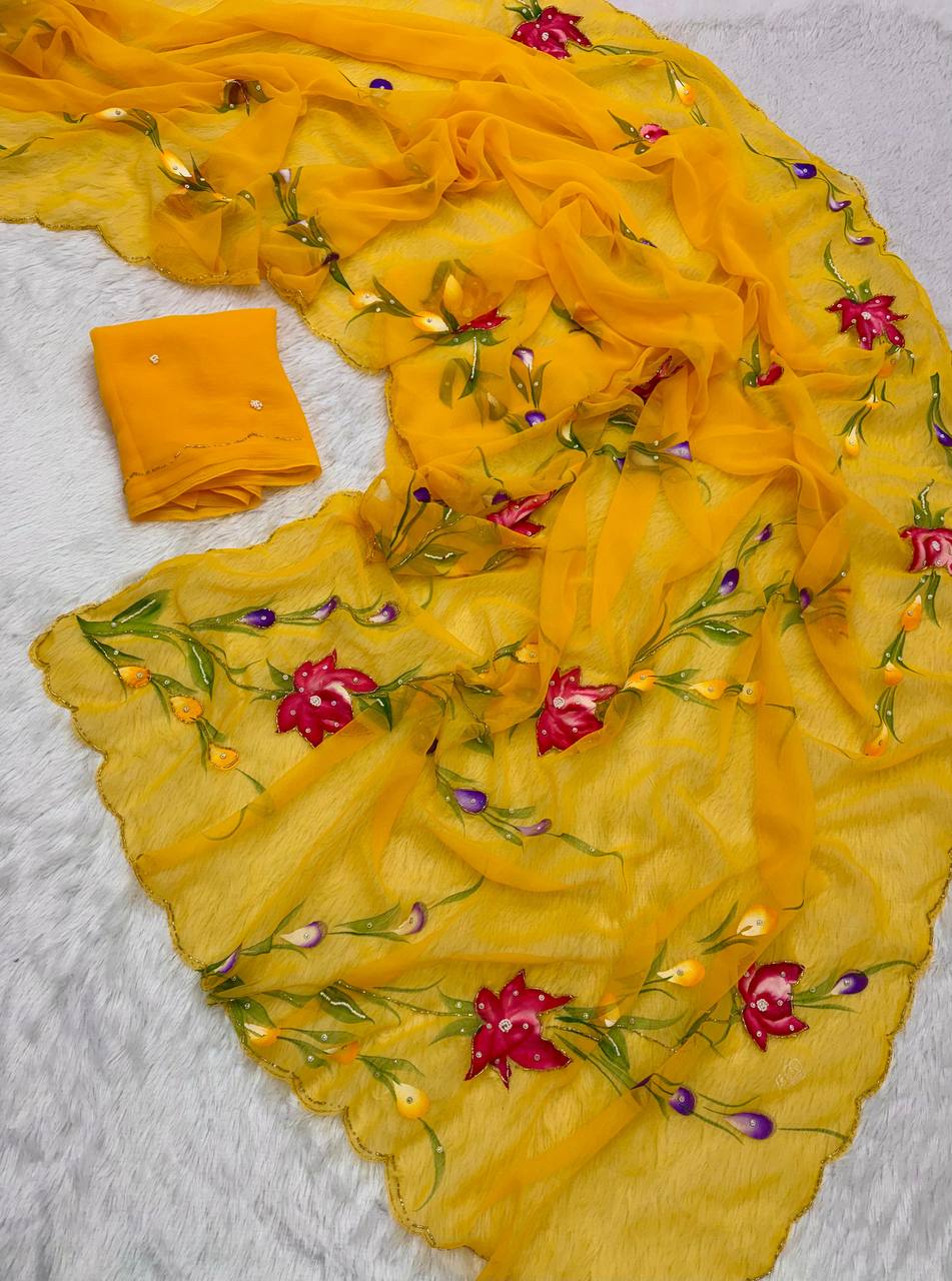 Kalika Chiffon Hand work Light Weight Saree