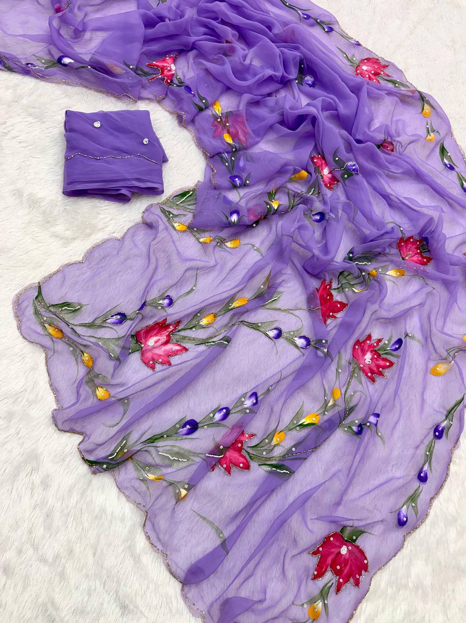 Kalika Chiffon Hand work Light Weight Saree