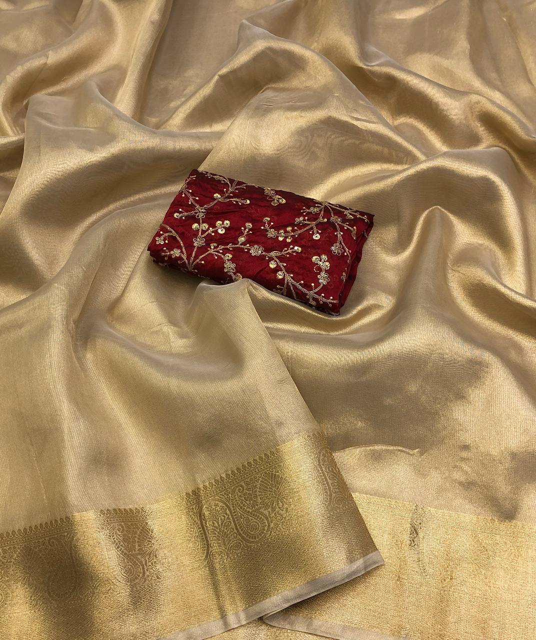 Golder Tissue Silk Gold Zari Weaving Saree