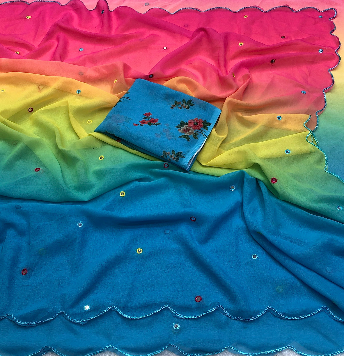 Satrang Chiffon Rainbow Print Saree