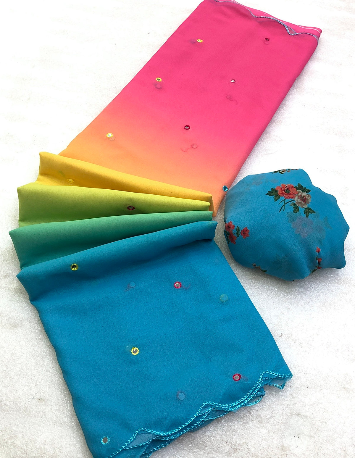 Satrang Chiffon Rainbow Print Saree