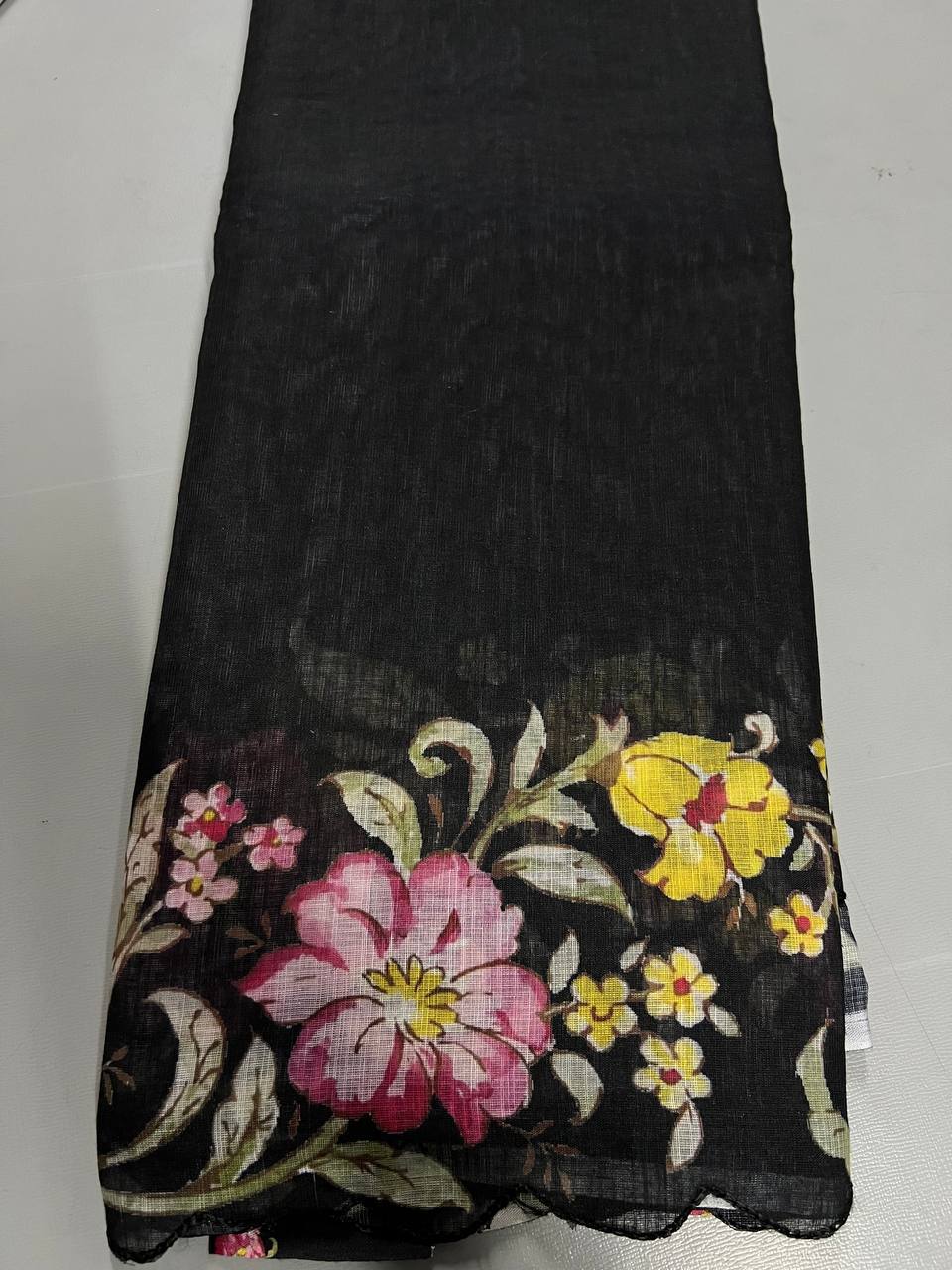 Soft Linen Printed, Furr & Foil Work Sarees with Blouse