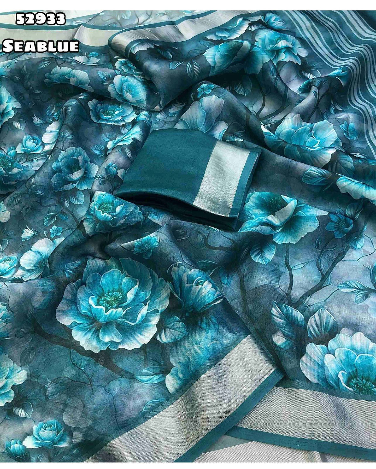 Fancy dual shade weaving with sequence &amp; siroski work sarees with blouse