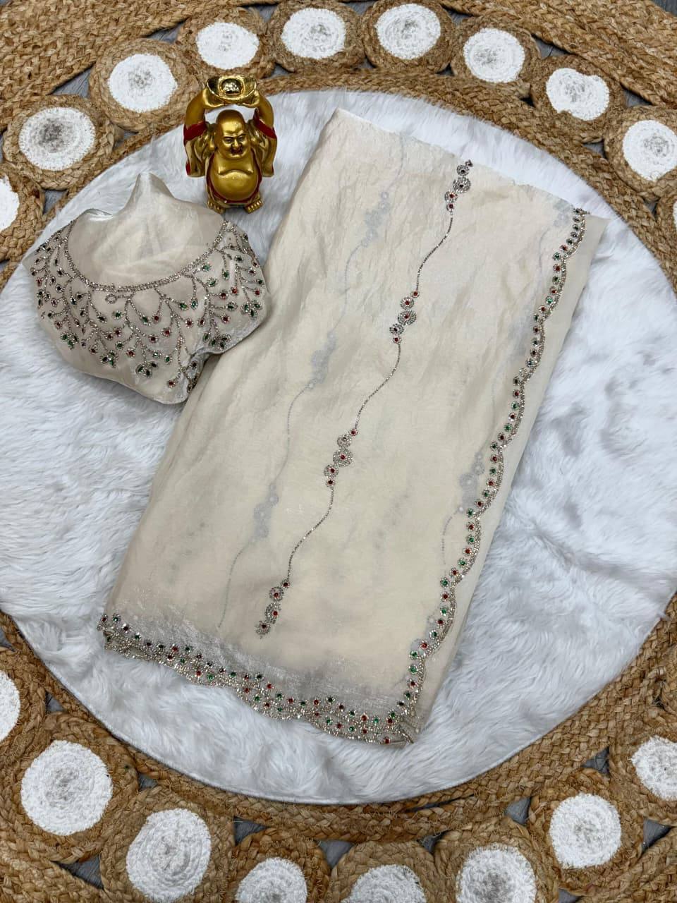 Shwet Space Silk Jarkhan Work Saree