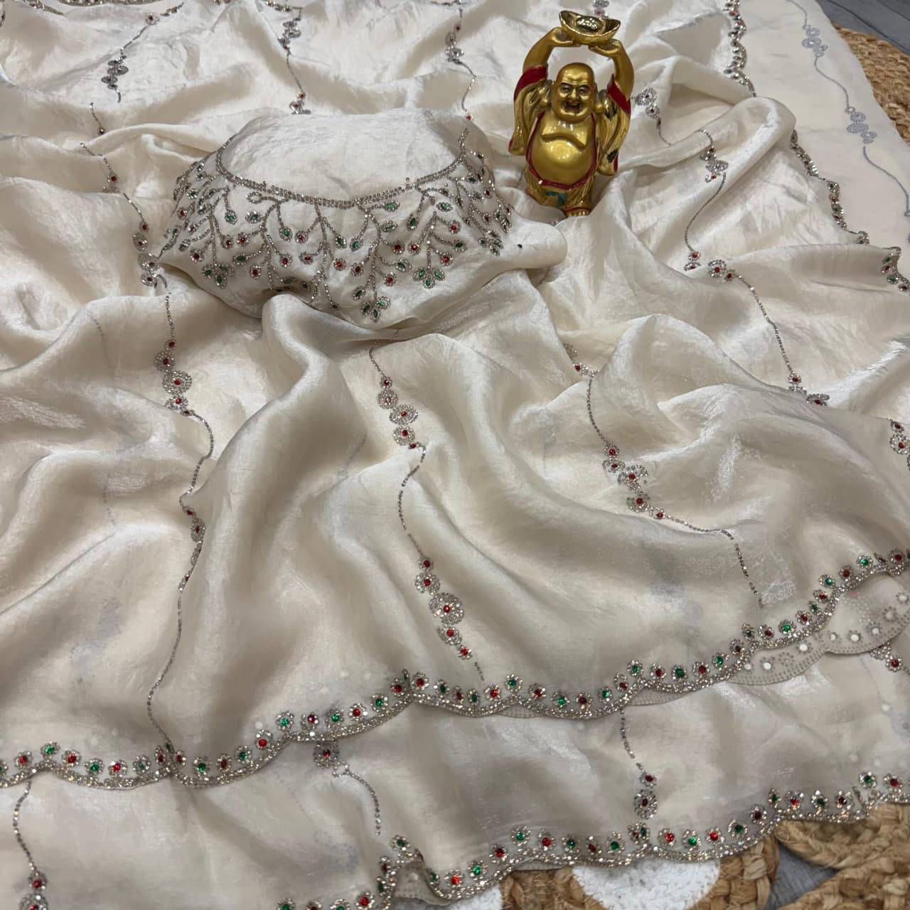 Shwet Space Silk Jarkhan Work Saree