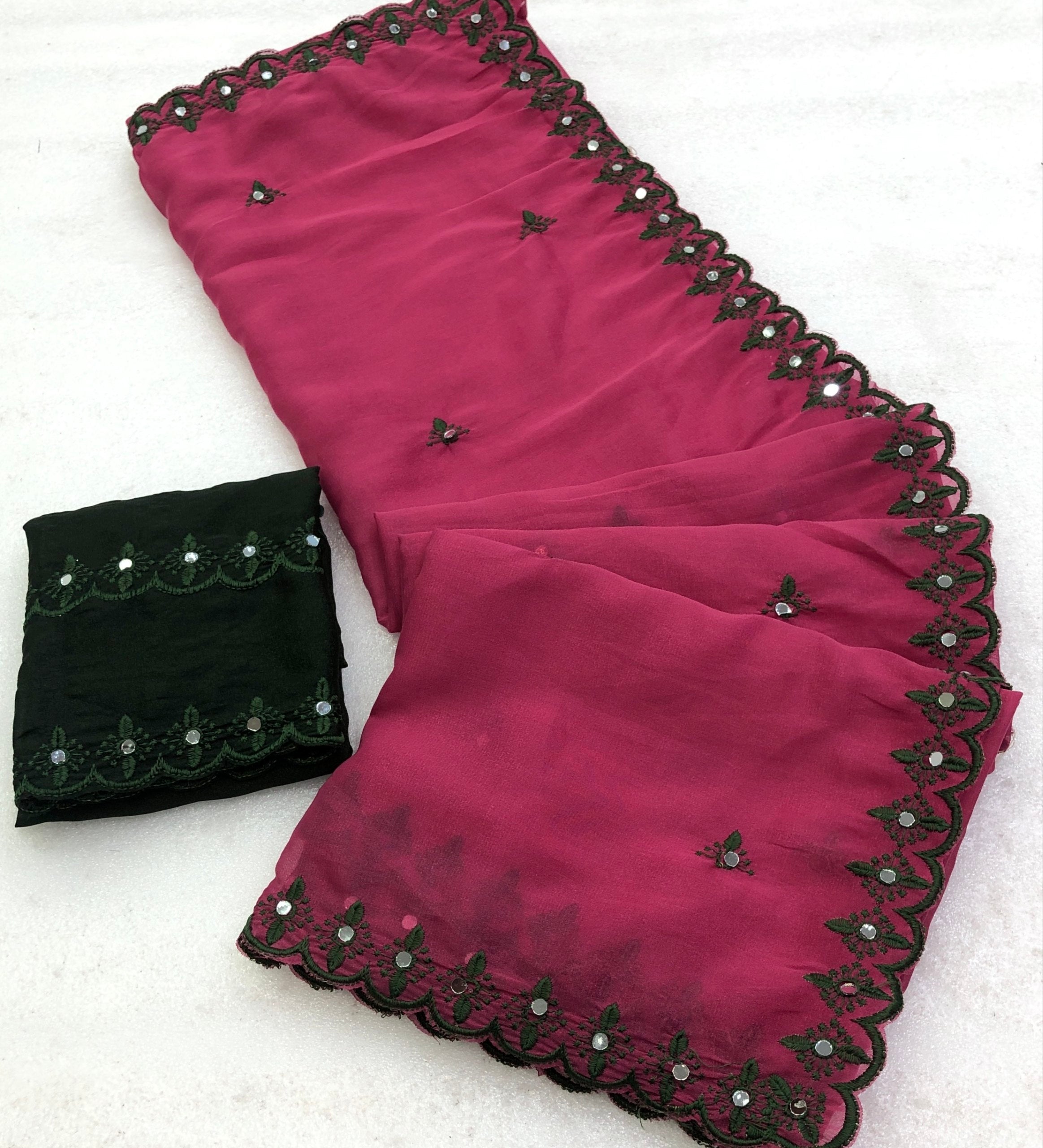 Yavar Faux Georgette Embroidery Work Saree