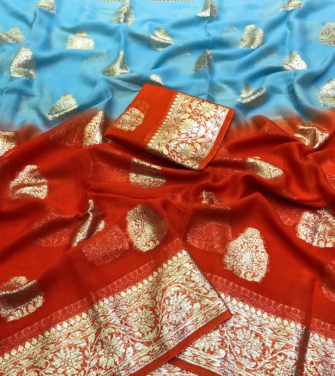 Tarang Viscose Georgette Two Tone Saree
