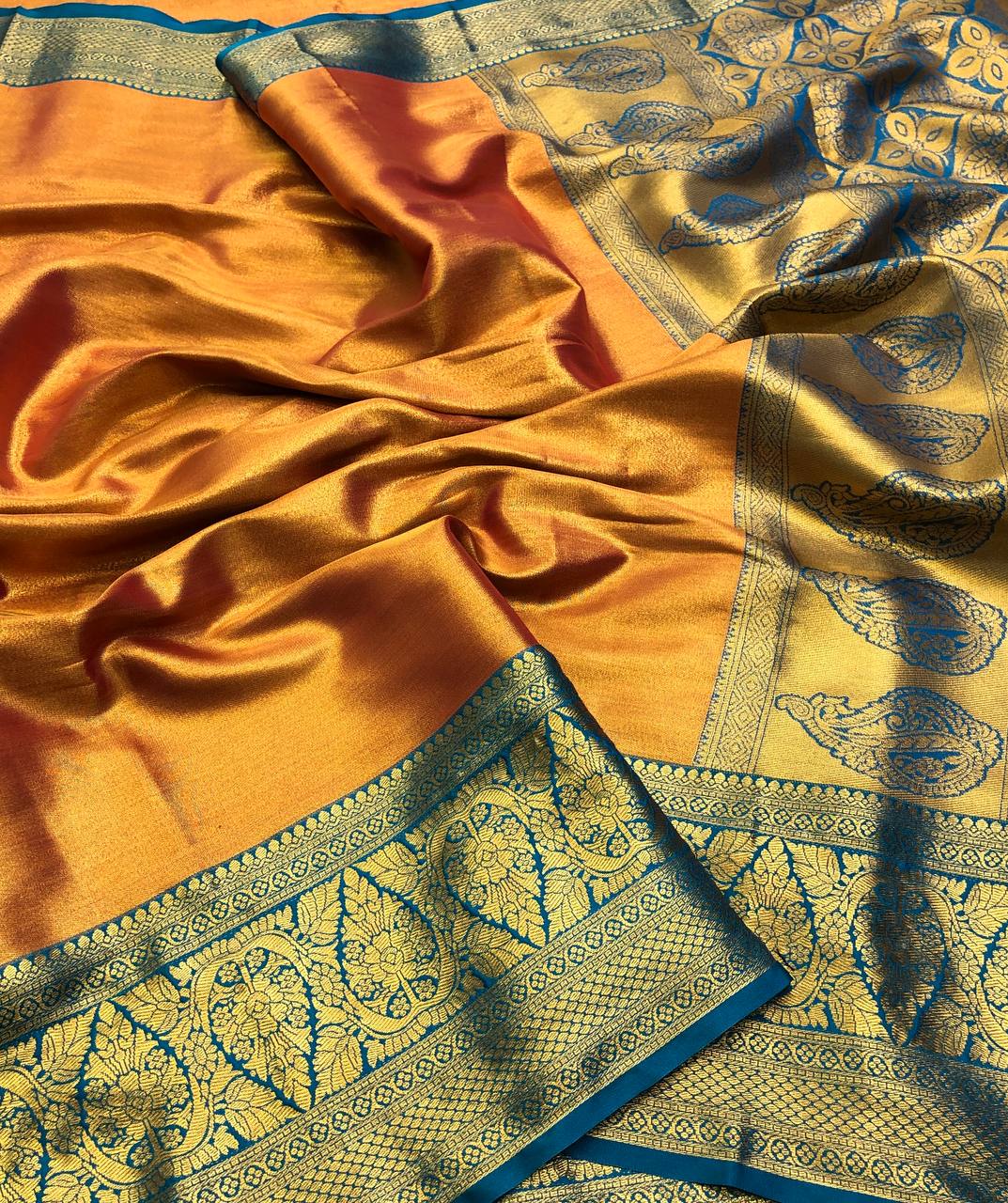 Zafrani Kanjivaram Gold zari weaving saree